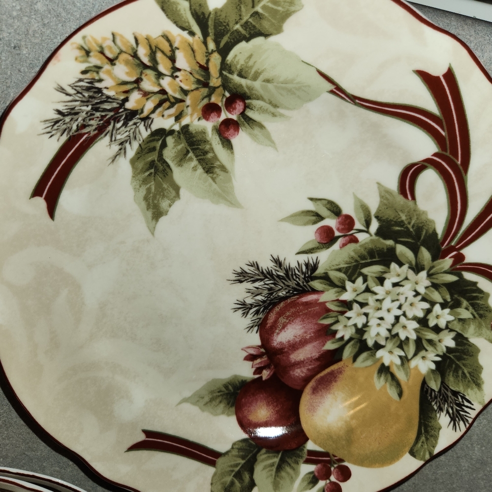 222 Fifth Yuletide Celebration salad plates & cup and saucers - Picture 6 of 7